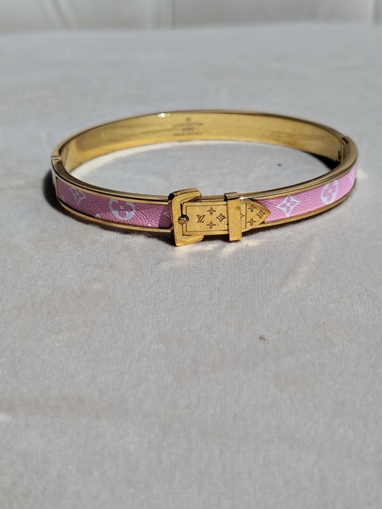 T.La Accessories - Pink and Gold Monogram Buckle Bangle Watch